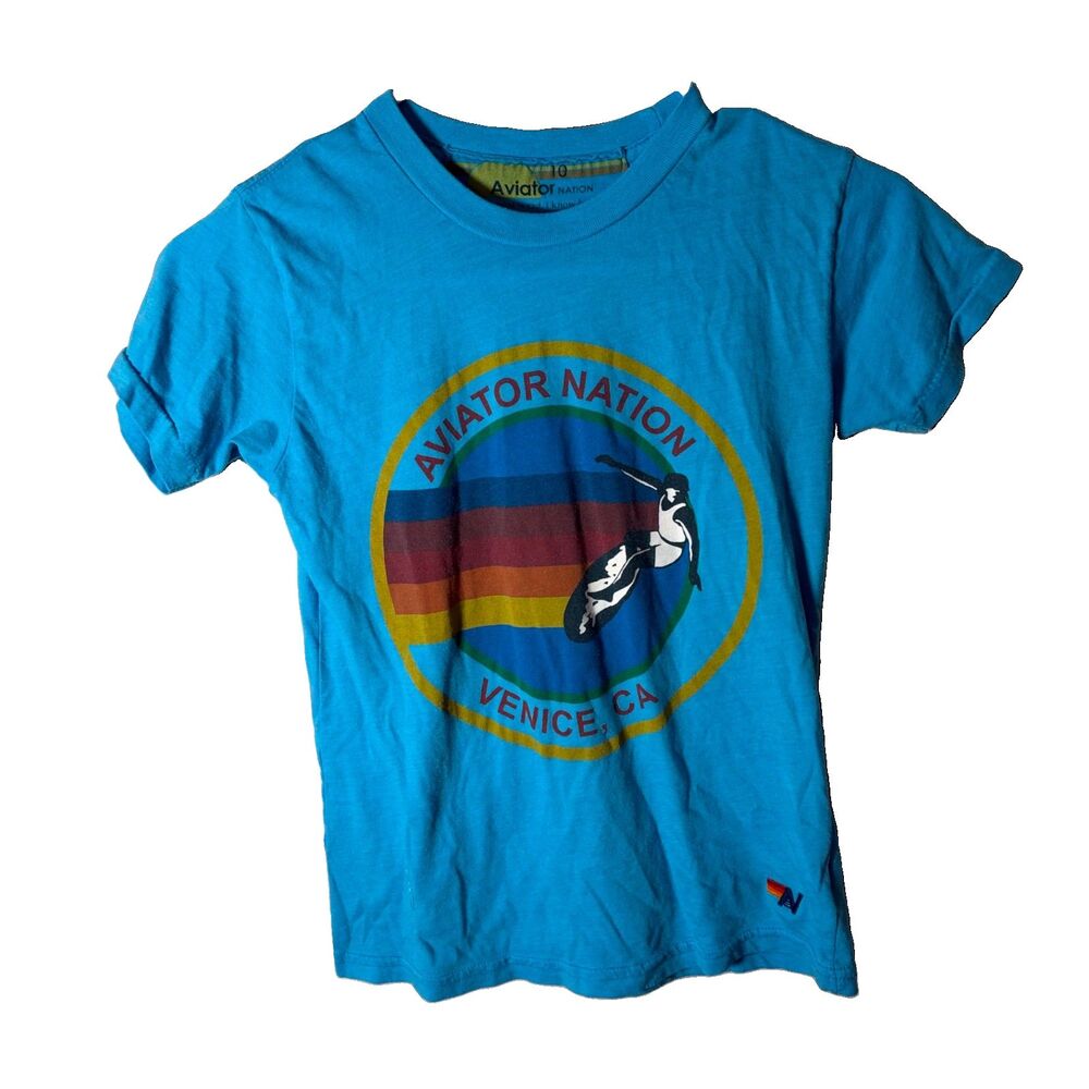 Aviator Nation T-Shirt Youth Kid's 10 Blue Graphic Tee Short Sleeve Logo